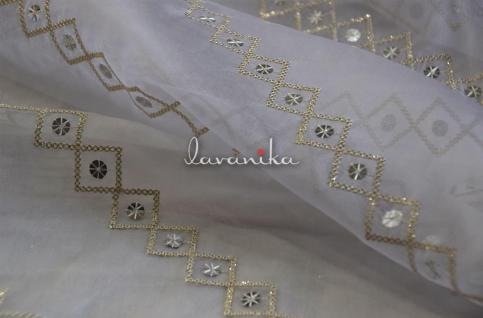 Sequin work, Zari work Embroidery on Dyeable Organza Fabric Dno36869RFD